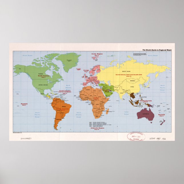 Póster Mapa político mundial de la región (1985) (Frente)