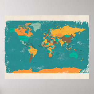 Póster Mapa político retro del mundo