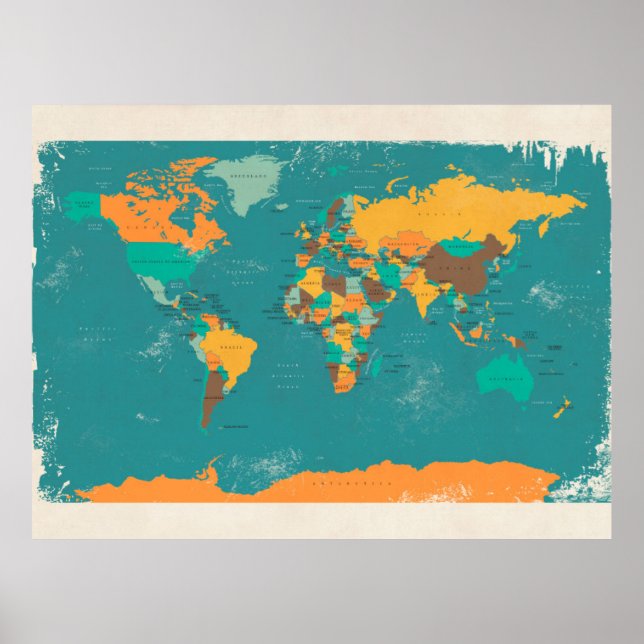 Póster Mapa político retro del mundo (Frente)