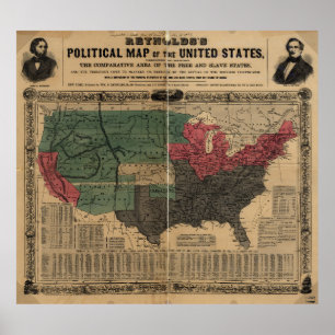 Póster Mapa político vintage de Estados Unidos (1856)