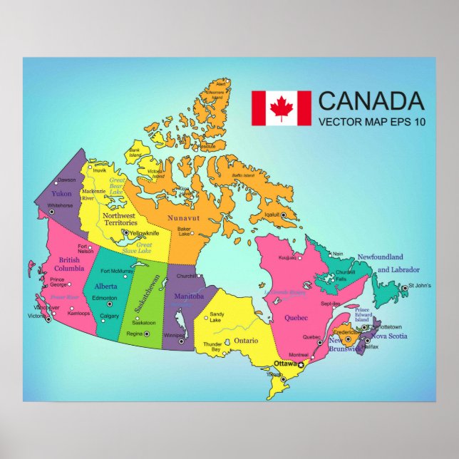 Póster Mapa poster - Canadá con provincias (Frente)