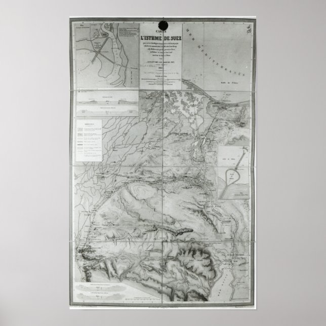 Póster Mapa preparatorio del Canal de Suez, 1855 (Frente)