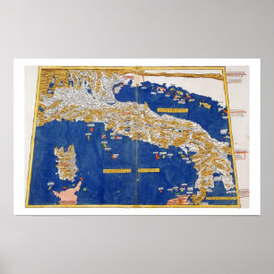 Póster Mapa Ptolemaic de Italia, 1482 (litho coloreado)