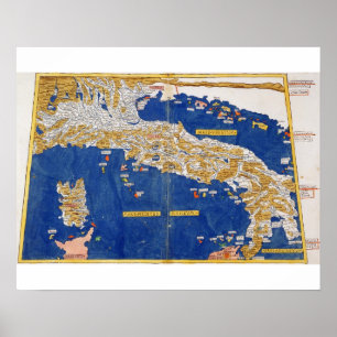 Póster Mapa Ptolemaic de Italia, 1482 (litho coloreado)