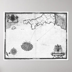 Póster Mapa que muestra la ruta de la flota Armada