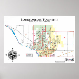 Póster Mapa rectal del municipio de Bourbonnais