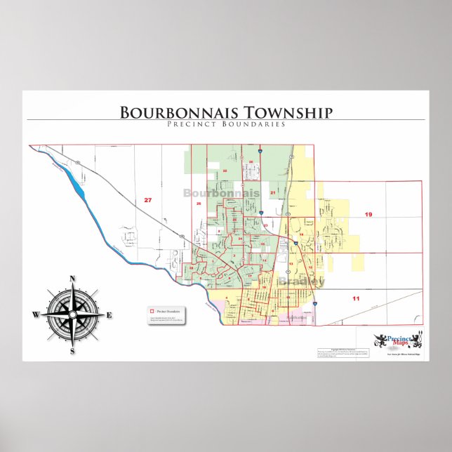 Póster Mapa rectal del municipio de Bourbonnais (Frente)