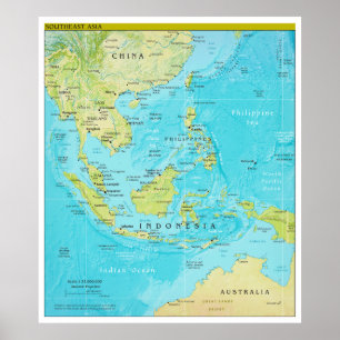 Póster Mapa regional geopolítico de Asia sudoriental