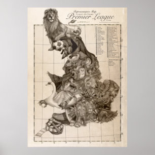 Póster Mapa representativo del fútbol inglés