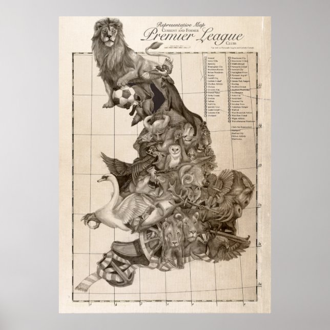 Póster Mapa representativo del fútbol inglés (Frente)