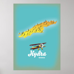 Póster Mapa retro de Hydra Grecia