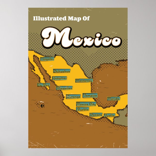 Póster Mapa retro de México (Frente)