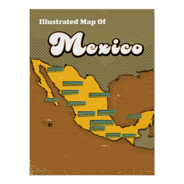 Póster Mapa retro de México (Anverso)