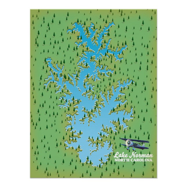 Póster Mapa retro del lago Norman Carolina del Sur (Anverso)