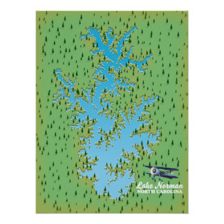 Póster Mapa retro del lago Norman Carolina del Sur