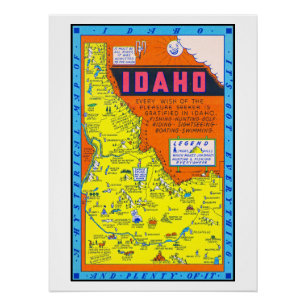 Póster Mapa retro histérico de Idaho 1949