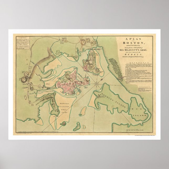 Póster Mapa revolucionario de Boston 1776 (Frente)