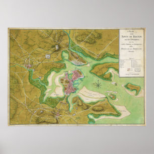 Póster Mapa revolucionario de la guerra de Boston