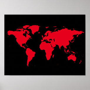 Póster mapa rojo del mundo sobre negro