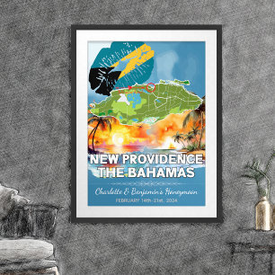 Póster Mapa romántico de luna de miel New Providence Baha