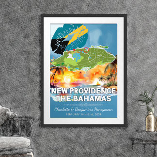 Póster Mapa romántico de luna de miel New Providence Baha