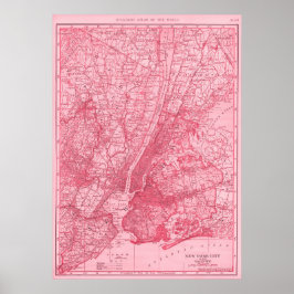 Póster Mapa rosa de la ciudad de Nueva York