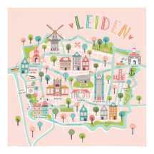 Mapa rosa ilustrado de Leiden City