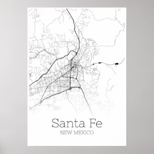 Póster Mapa Sante Fe - Nuevo México - Poster de Mapa de l