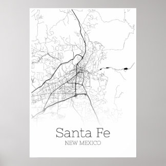 Póster Mapa Sante Fe - Nuevo México - Poster de Mapa de l