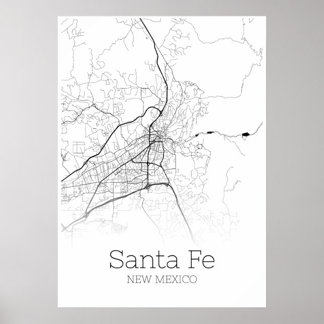 Póster Mapa Sante Fe - Nuevo México - Poster de Mapa de l (Frente)