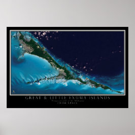 Póster Mapa satelital de Bahamas, Islas Exuma Grandes y P