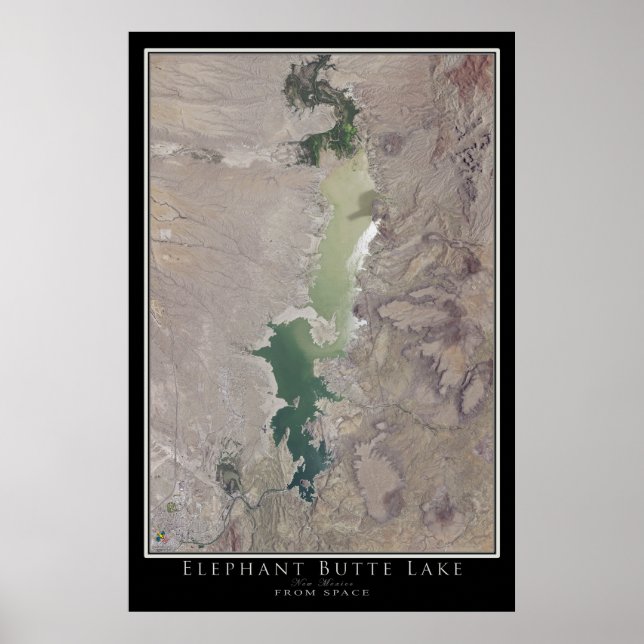 Póster Mapa satelital de Elephant Butte Lake New Mexico (Frente)