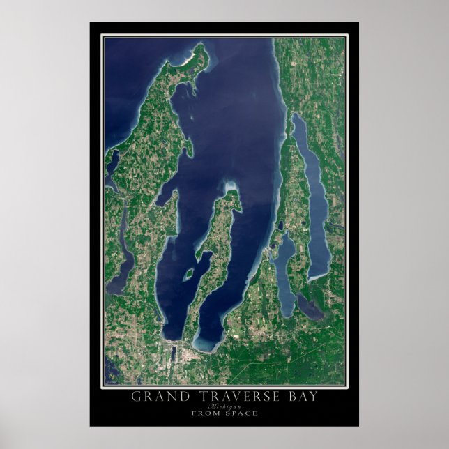 Póster Mapa satelital de Grand Traverse Bay Michigan (Frente)