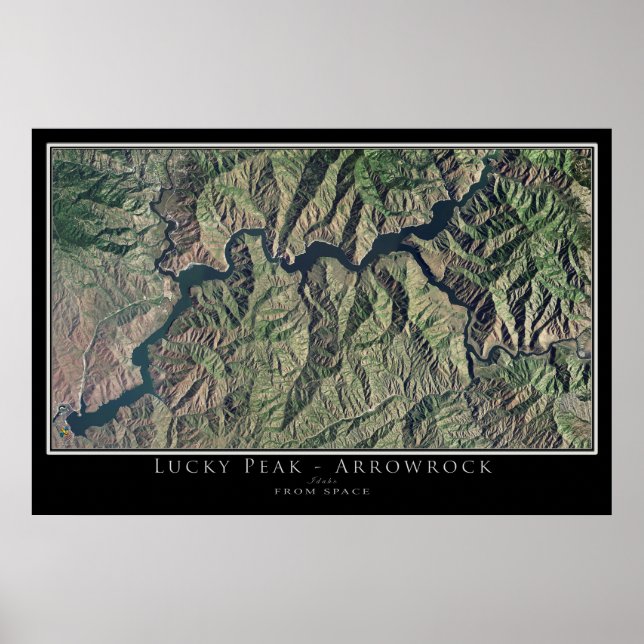 Póster Mapa satelital de Idaho en los lagos de Arrowrock  (Frente)