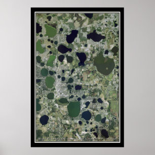 Póster Mapa satelital de la cadena de los lagos en Florid
