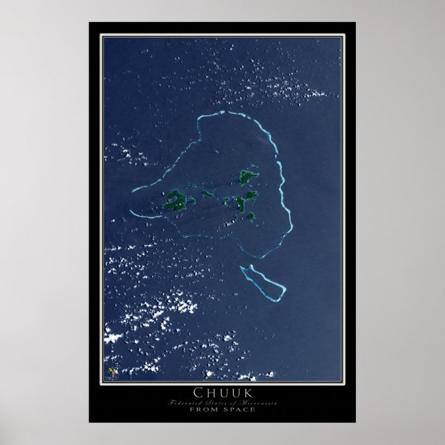 Póster Mapa satelital de la Laguna Chuuk Truk Micronesia (Frente)