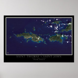 Póster Mapa satelital de las Islas Vírgenes de Santo Tomá