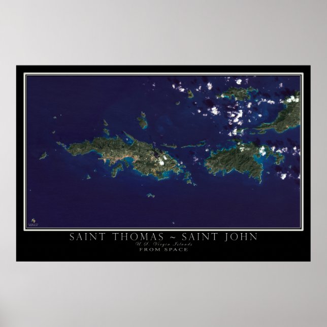 Póster Mapa satelital de las Islas Vírgenes de Santo Tomá (Frente)