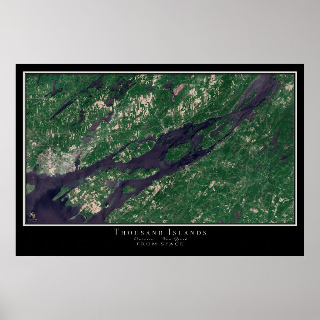 Póster Mapa satelital de las Mil Islas Ontario - Nueva Yo (Frente)