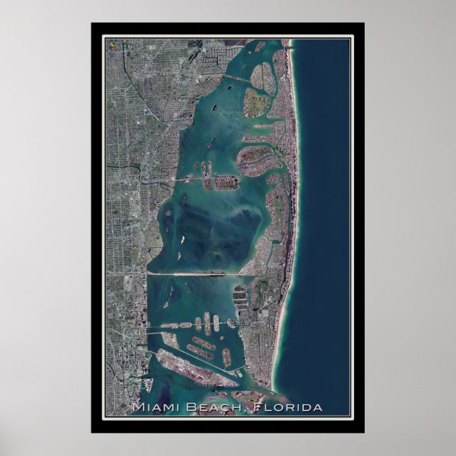 Póster Mapa satelital de Miami Beach Florida (Frente)