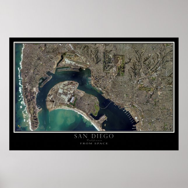 Póster Mapa satelital de San Diego y Coronado California (Frente)