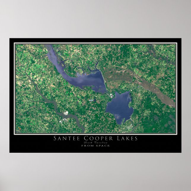 Póster Mapa satelital de Santee Cooper Lakes South Caroli (Frente)