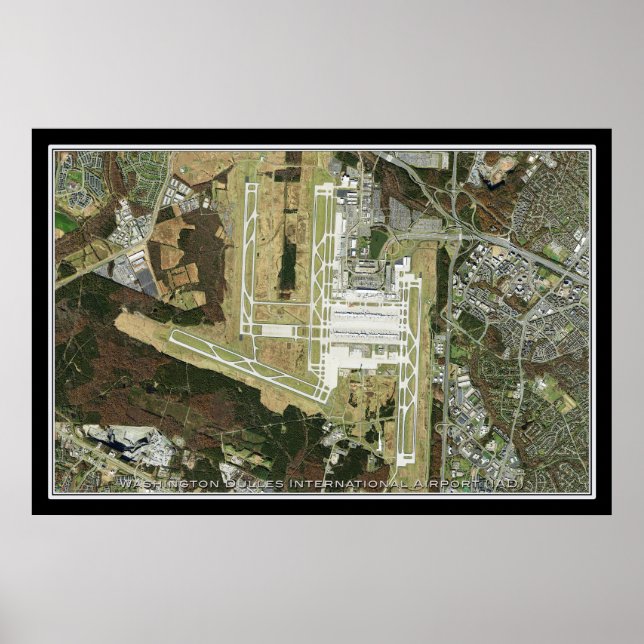 Póster Mapa satelital del Aeropuerto Internacional Dulles (Frente)