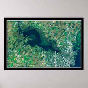 Póster Mapa satelital del lago Butte des Morts Wisconsin