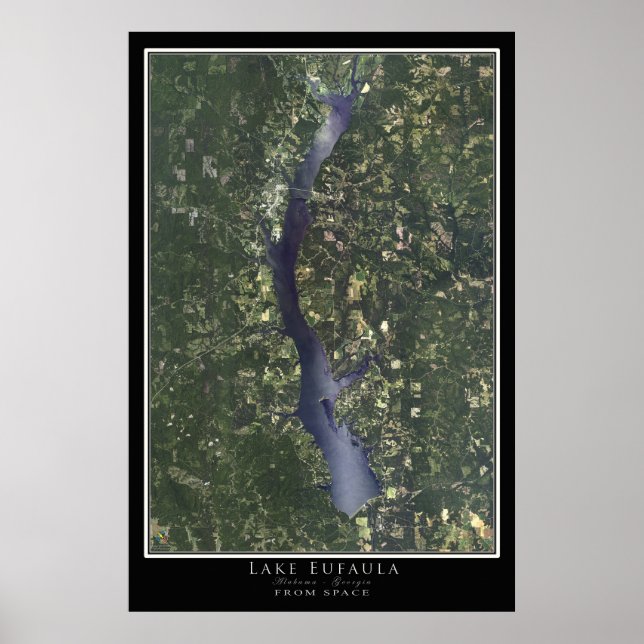 Póster Mapa satelital del lago Eufaula Alabama - Georgia (Frente)