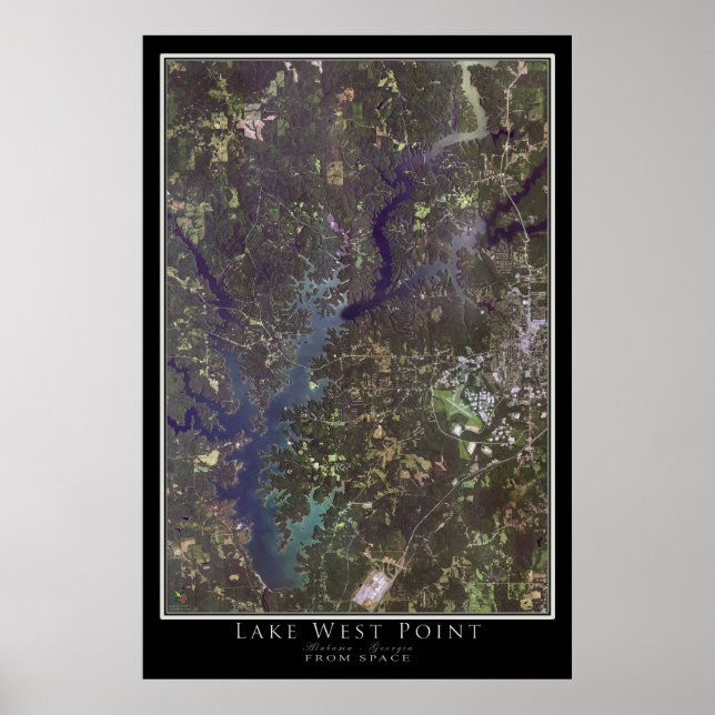 Póster Mapa satelital del Lago West Point Alabama - Georg (Frente)