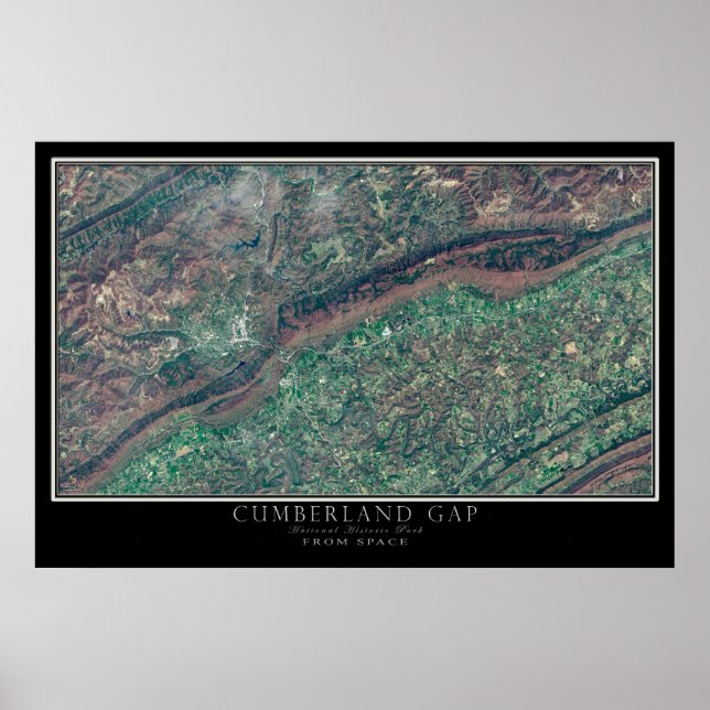 Póster Mapa satelital del Parque Nacional Cumberland Gap (Frente)