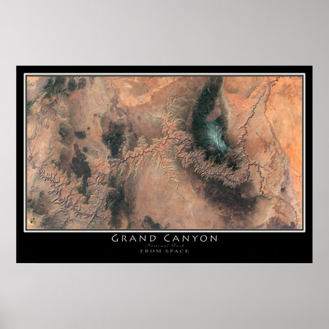 Póster Mapa satelital del Parque Nacional del Gran Cañón, (Frente)