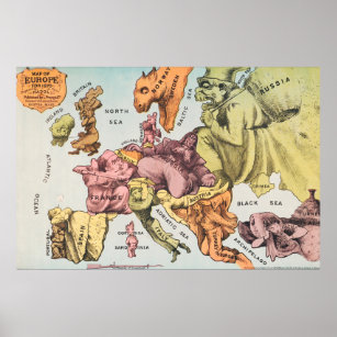 Póster Mapa satírico de la dominación rusa vintage