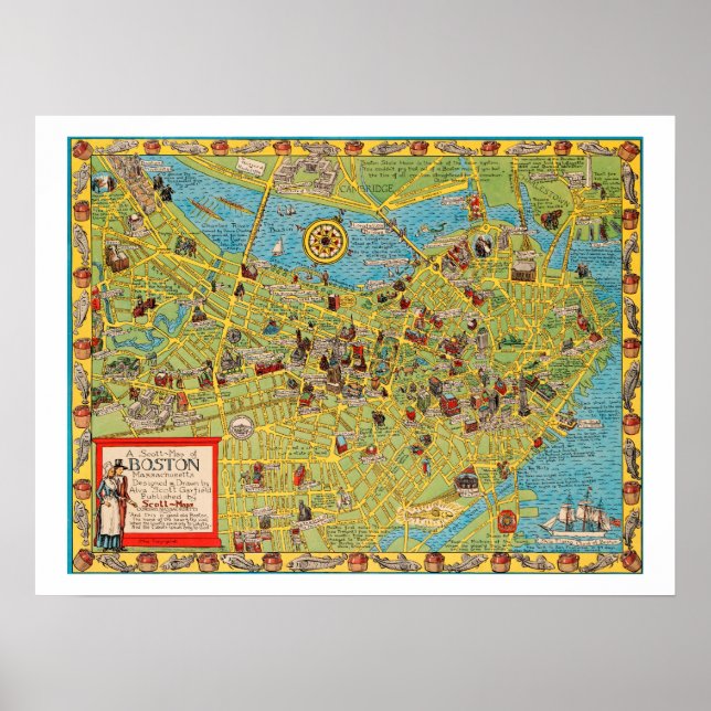 Póster Mapa Scott de Boston, Massachusetts (Frente)